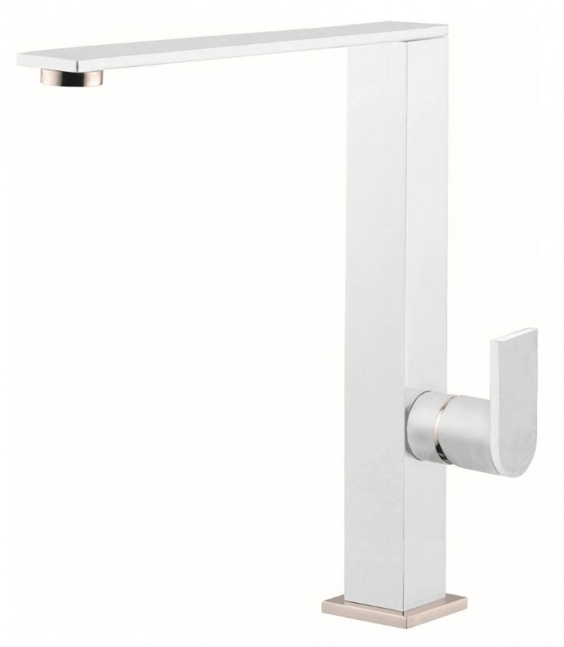 Elleci Flat bateria kuchenna zlewozmywakowa z obrotową wylewką Keratek K96 biały MKKFLA96