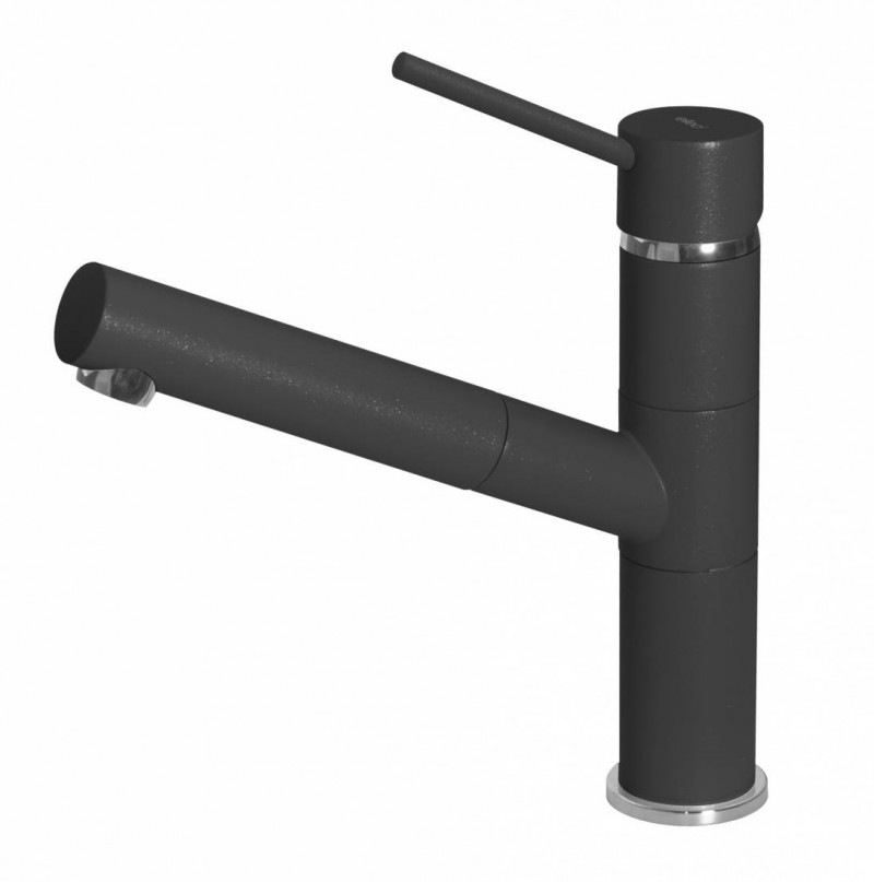 Elleci Reno bateria kuchenna zlewozmywakowa z wyciąganą wylewką Granitek G40 czarny MGKREN40