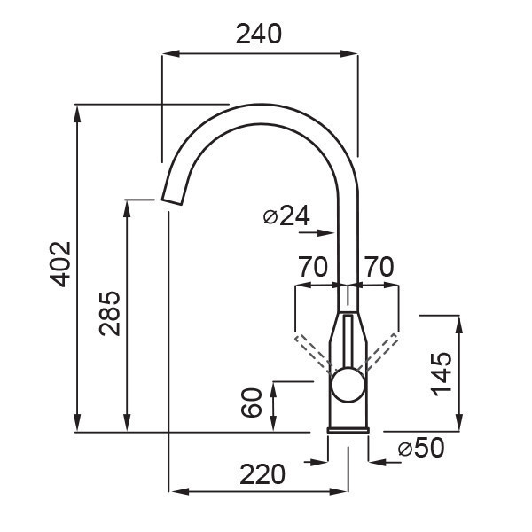 Elleci Adige bateria kuchenna zlewozmywakowa z obrotową wylewką Keratek K86 czarny MKKADI86