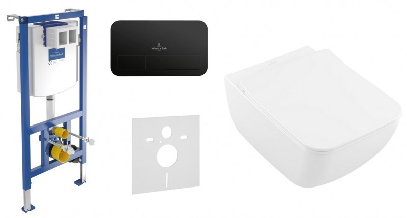 Villeroy&Boch ViConnect + Venticello DirectFlush - Zestaw 5w1 - kompletny stelaż + przycisk czarny mat + muszla + deska wolnoopadająca slim