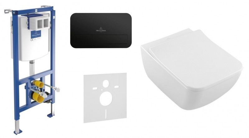 Villeroy&Boch ViConnect + Venticello DirectFlush - Zestaw 5w1 - kompletny stelaż + przycisk czarny mat + muszla + deska wolnoopadająca