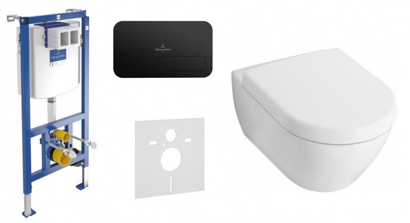Villeroy&Boch ViConnect + Subway 2.0 Directflush - Zestaw 5w1 - kompletny stelaż + przycisk czarny mat + muszla + deska wolnoopadająca