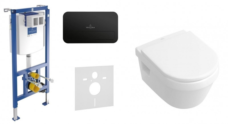 Villeroy&Boch ViConnect + Omnia Architectura DirectFlush - Zestaw 5w1 - kompletny stelaż + przycisk czarny mat + muszla + deska wolnoopadająca