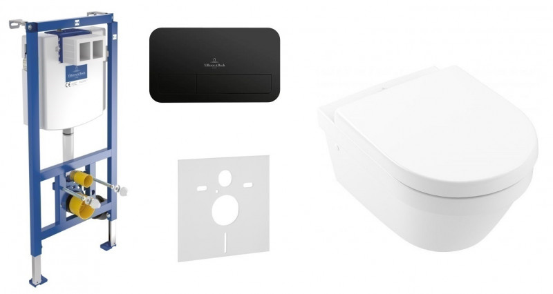 Villeroy&Boch ViConnect + Omnia Architectura DirectFlush - Zestaw 5w1 - kompletny stelaż + przycisk czarny mat + muszla + deska wolnoopadająca