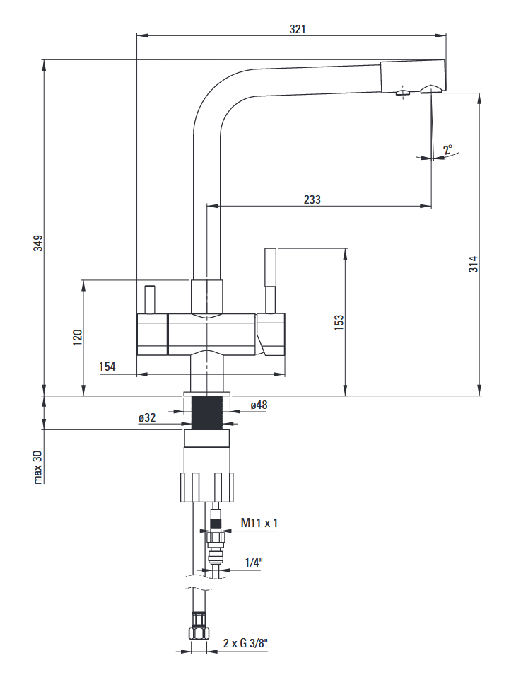 Deante bateria zlewozmywakowa stojąca z podłaczeniem filtra wody chrom BCH065M