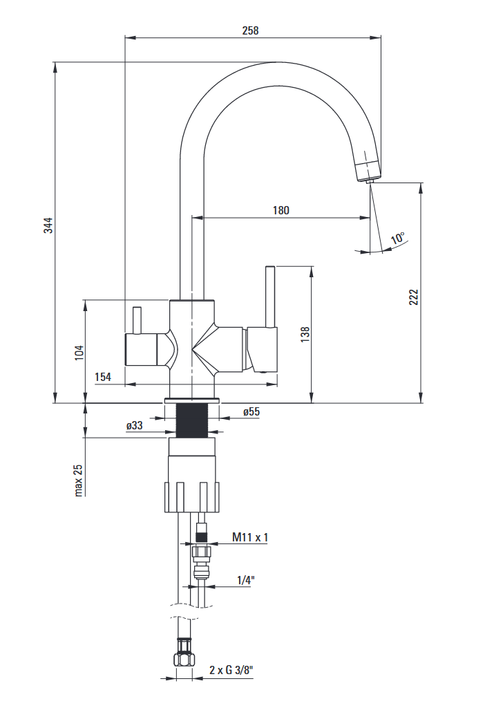 Deante bateria zlewozmywakowa stojąca z podłaczeniem filtra wody czarny BCHN64M