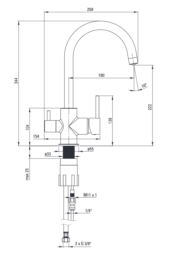 Deante bateria zlewozmywakowa stojąca z podłaczeniem filtra wody chrom BCH064M