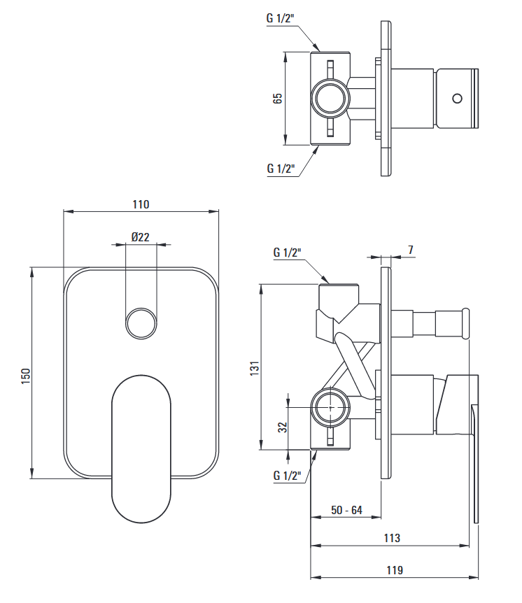 Deante Alpinia podtynkowa bateria wannowo-prysznicowa chrom połysk BGA044P