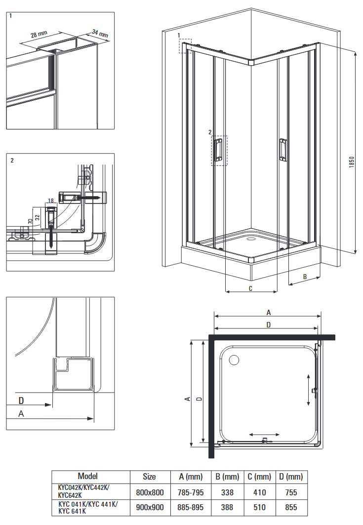 Deante Funkia kabina kwadratowa drzwi rozsuwane 80x80 czarny szkło przeźroczyste KYCN42K