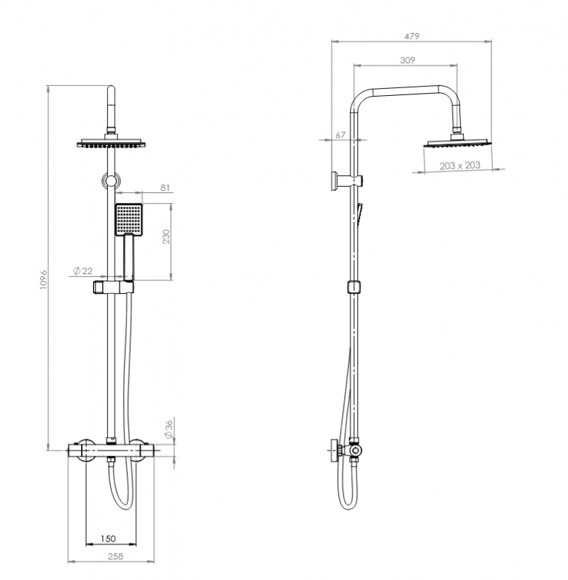 Deante Joko termostatyczny zestaw prysznicowy z deszczownicą 20x20 chrom NBJ051T
