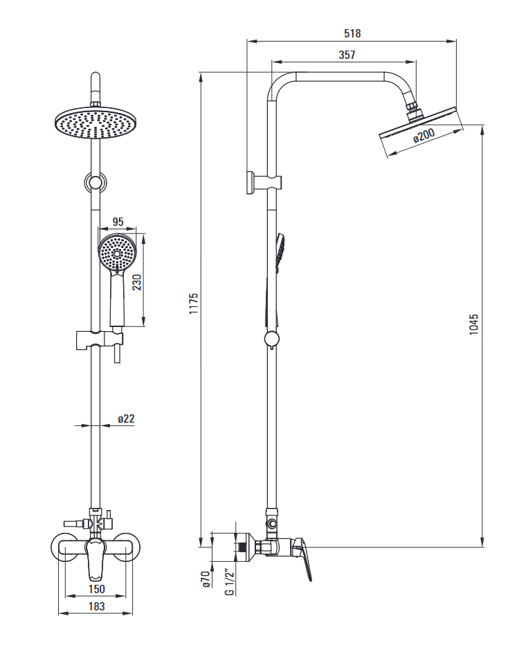 Deante Boro zestaw prysznicowy z deszczownicą 20x20 czarny NERN1RK