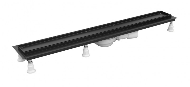 Omnires Lowfix odpływ liniowy 70 cm z rusztem do wklejenia płytek czarny LOWFIX70/T/BL