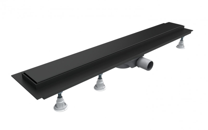 Omnires Lowfix odpływ liniowy 90 cm z pełnym rusztem czarny LOWFIX90/G/BL