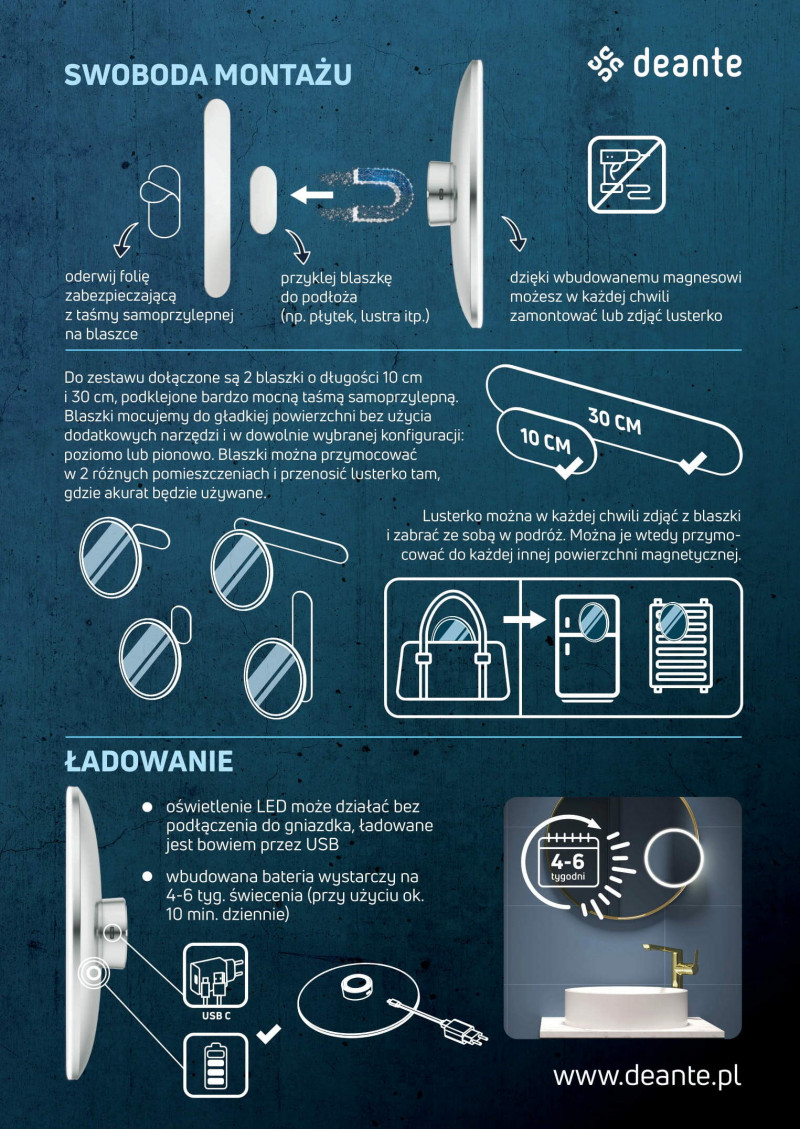 Deante Round Lusterko kosmetyczne magnetyczne - podświetlenie LED ADR0821