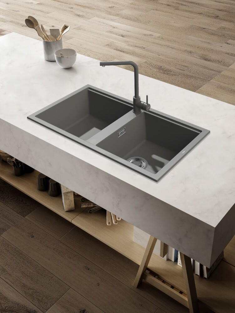 Elleci Best 450 zlewozmywak 2 komory wpuszczany w blat K93 gołębi szary KeratekPlus LKB45093