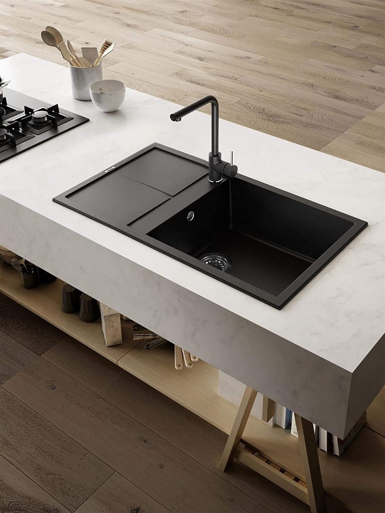 Elleci Unico 410 zlewozmywak 1 komora z ociekaczem wpuszczana w blat G62 biały antyczny Granitek LGU41062