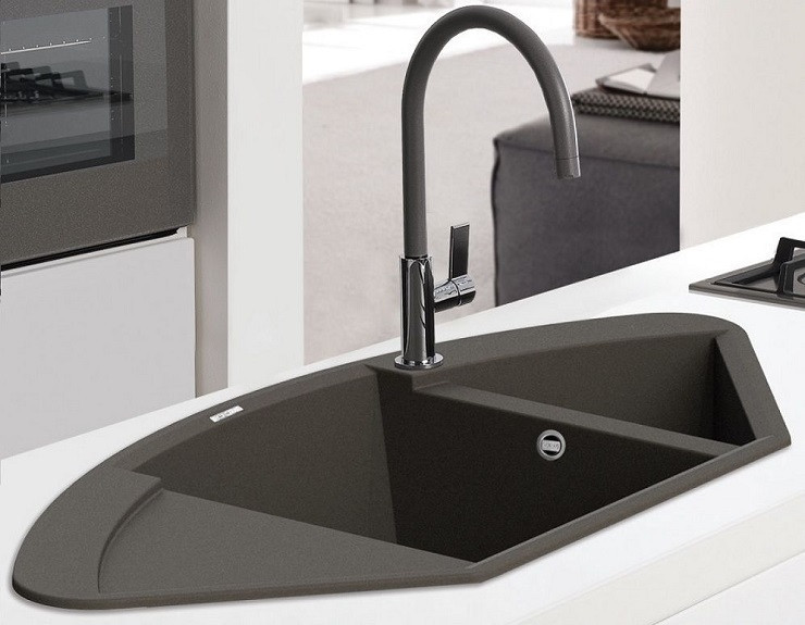 Elleci Easy Corner zlewozmywak narożny 1,5 komory z ociekaczem wpuszczany w blat M70 ghisa Metaltek LMYCOR70