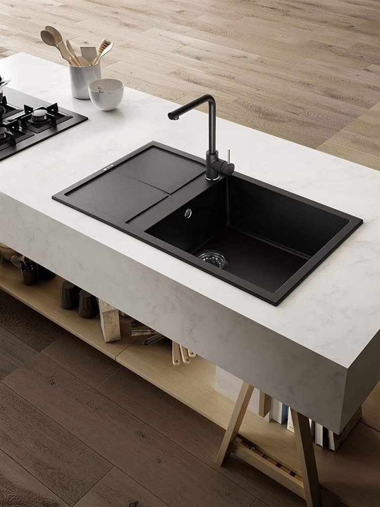 Elleci Unico 410 zlewozmywak 1 komora z ociekaczem wpuszczana w blat K86 czarny KeratekPlus LKU41086