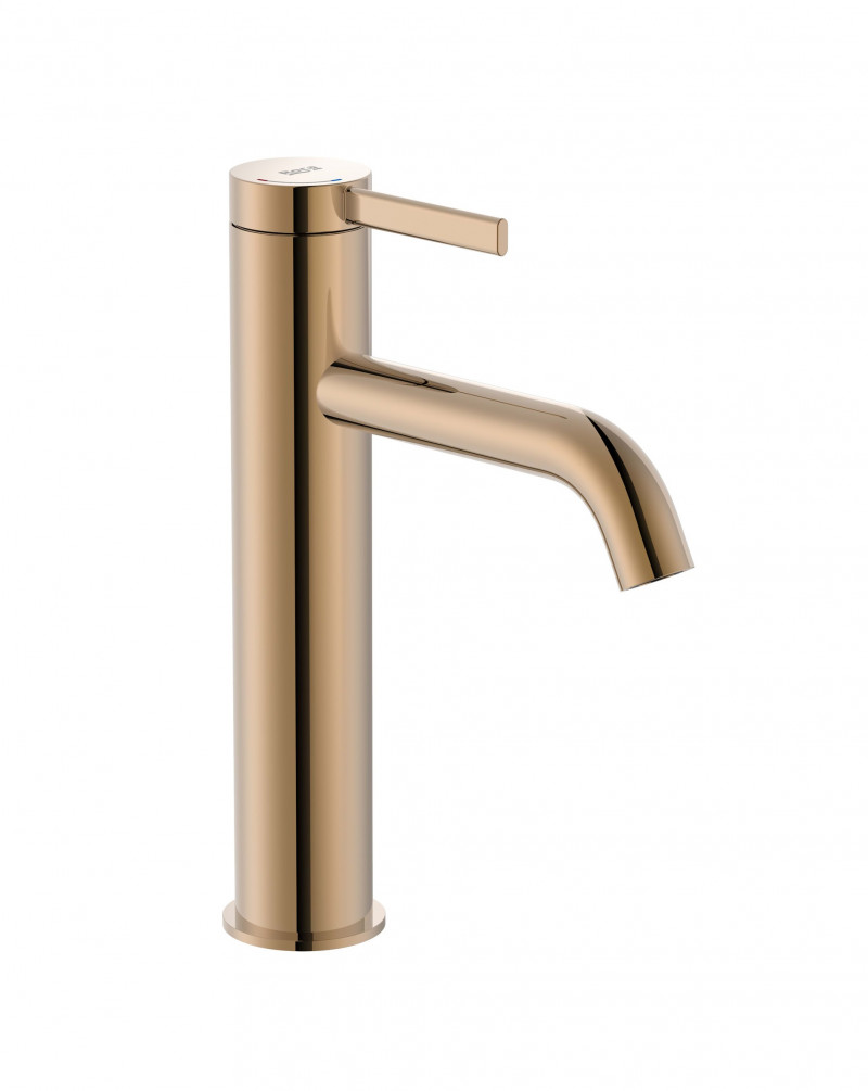 Roca Ona bateria umywalkowa średnia Cold Start z korkiem click-clack różowe złoto A5A3C9ERG0