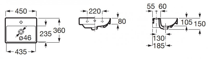 Roca Ona Compacto umywalka wisząca 45x36 Fineceramic biały Supraglaze A327682S00