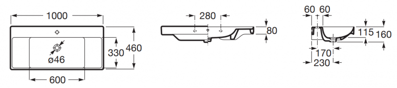 Roca Ona umywalka wisząca 100x46 Fineceramic biały Supraglaze A32768AS00