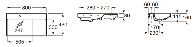 Roca Ona umywalka wisząca lewa 80x46 Fineceramic biały Supraglaze A327689S00