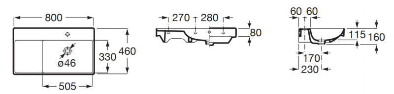 Roca Ona umywalka wisząca prawa 80x46 Fineceramic biały A327688000