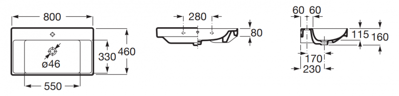 Roca Ona umywalka wisząca 80x46 Fineceramic biały A32768H000