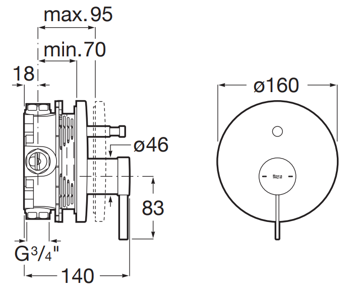 Roca Ona bateria wannowo-prysznicowa podtynkowa chrom A5A0B9EC00