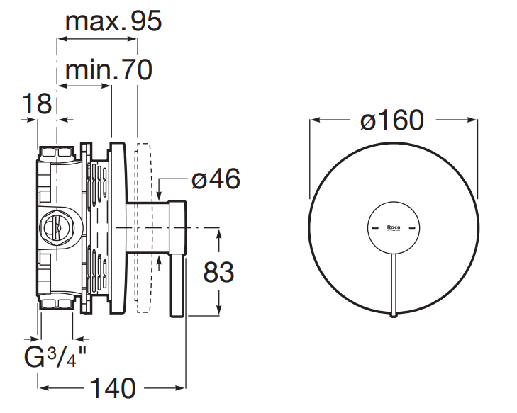 Roca Ona bateria prysznicowa podtynkowa czarny tytanowy A5A2B9ECN0