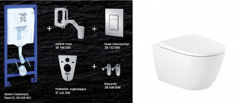 Grohe + Roca Ona Rimless - Zestaw 7w1 - kompletny stelaż + muszla + deska wolnoopadająca