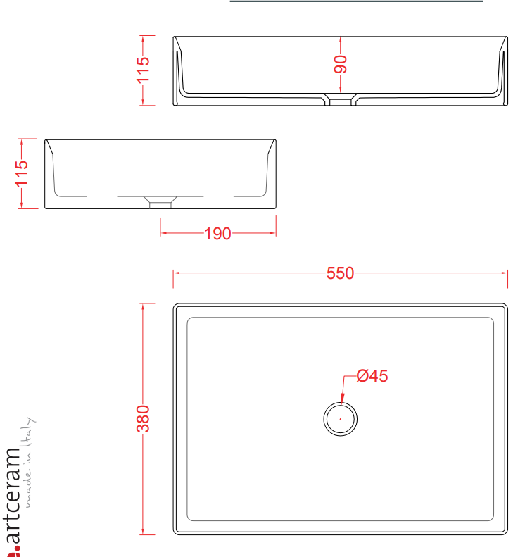 Artceram Scalino umywalka stawiana na blat 55x38 cm biały SCL002