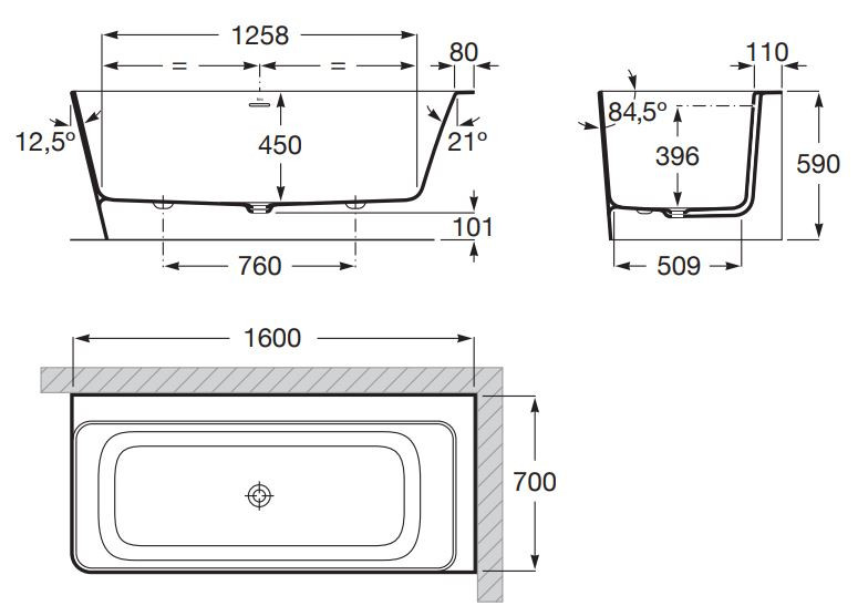 Roca Ona wanna wolnostojąca przyścienna lewa 160x70 kompozyt Stonex biały A248629000