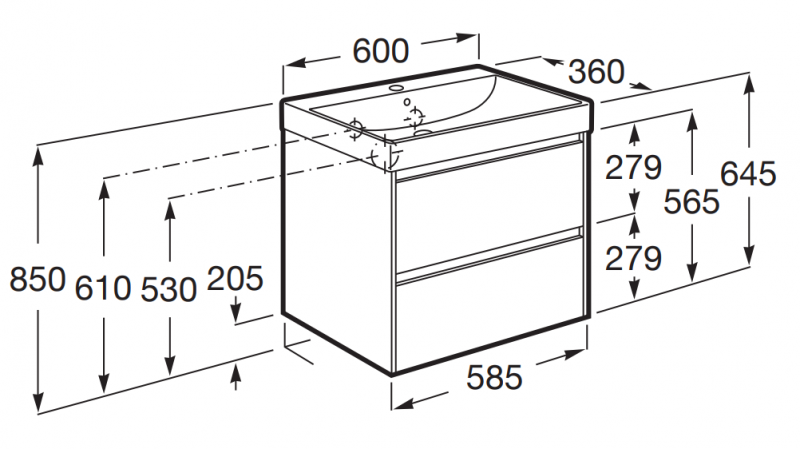 Roca Ona zestaw łazienkowy Unik Compacto z 2 szufladami 60 cm biały mat A851684509