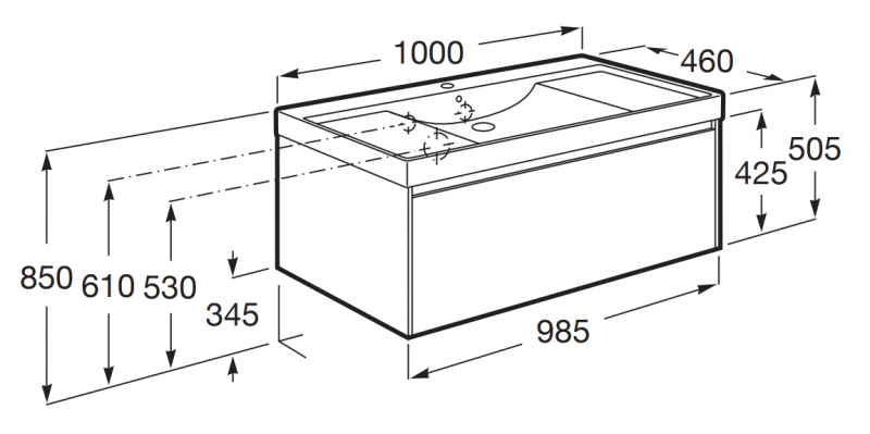 Roca Ona zestaw łazienkowy Unik z 1 szufladą 100 cm biały mat A851686509