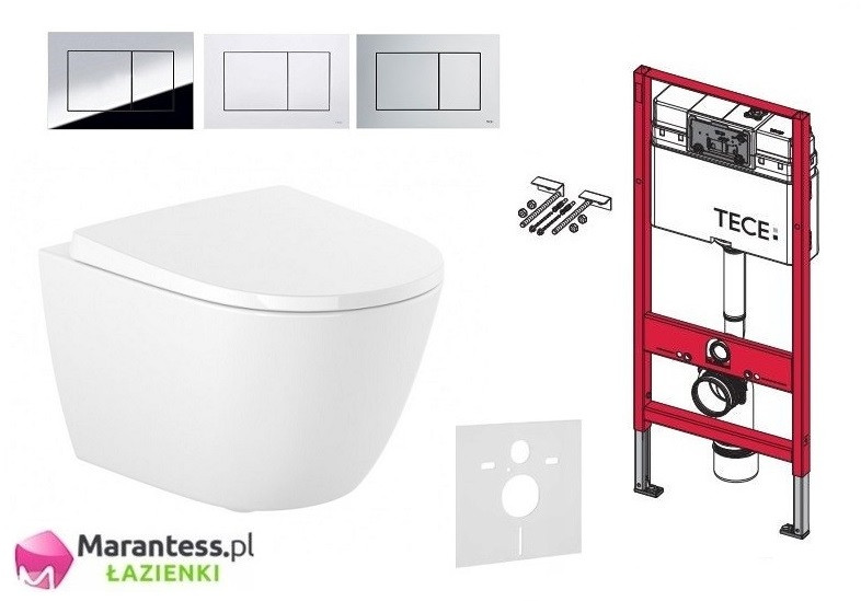 TECE + Roca Ona Compacto Rimless 48cm - zestaw 5w1 - kompletny stelaż + muszla bezrantowa + deska wolnoopadająca