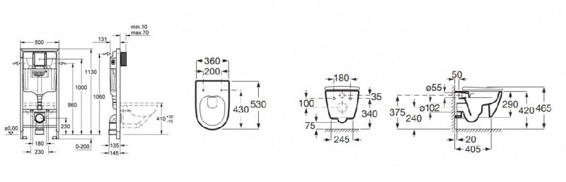 Grohe + Roca Ona Rimless - Zestaw 7w1 - kompletny stelaż + muszla + deska wolnoopadająca