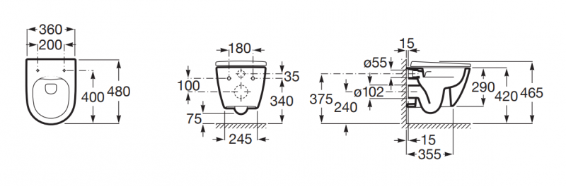 Roca Ona Compacto Rimless muszla WC wisząca 48x36 cm biały A346688000