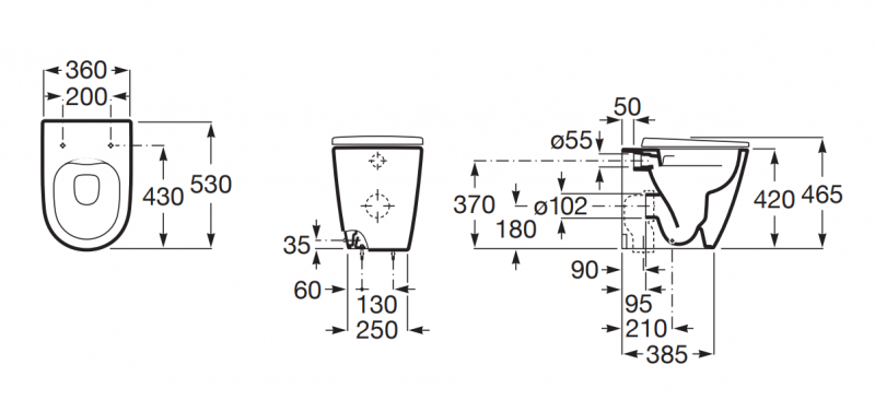 Roca Ona Rimless muszla WC stojąca przyścienna o/podwójny 53x36 cm biały A347687000