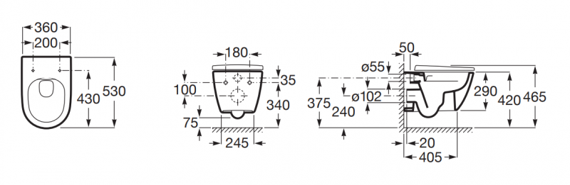 Roca Ona Rimless muszla WC wisząca + deska wolnoopadająca biały A34H688000