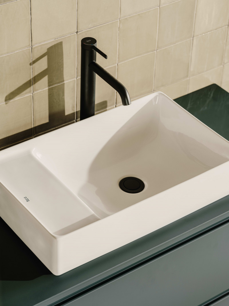 Roca Ona bateria umywalkowa wysoka Cold Start z korkiem click-clack czarny matowy A5A349ENB0