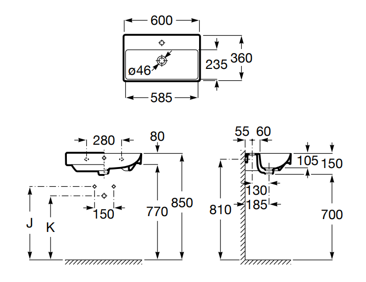 Roca Ona Compacto umywalka wisząca 60x36 Fineceramic biały A327684000