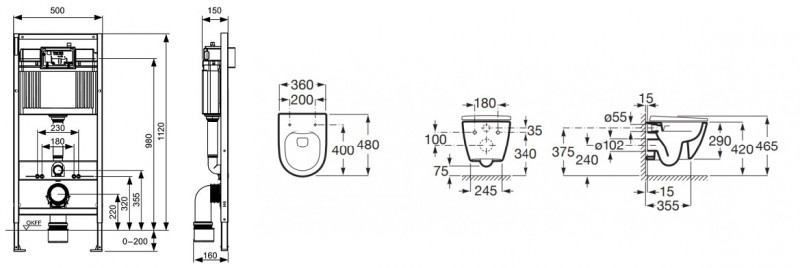 TECE + Roca Ona Compacto Rimless 48cm - zestaw 5w1 - kompletny stelaż + muszla bezrantowa + deska wolnoopadająca