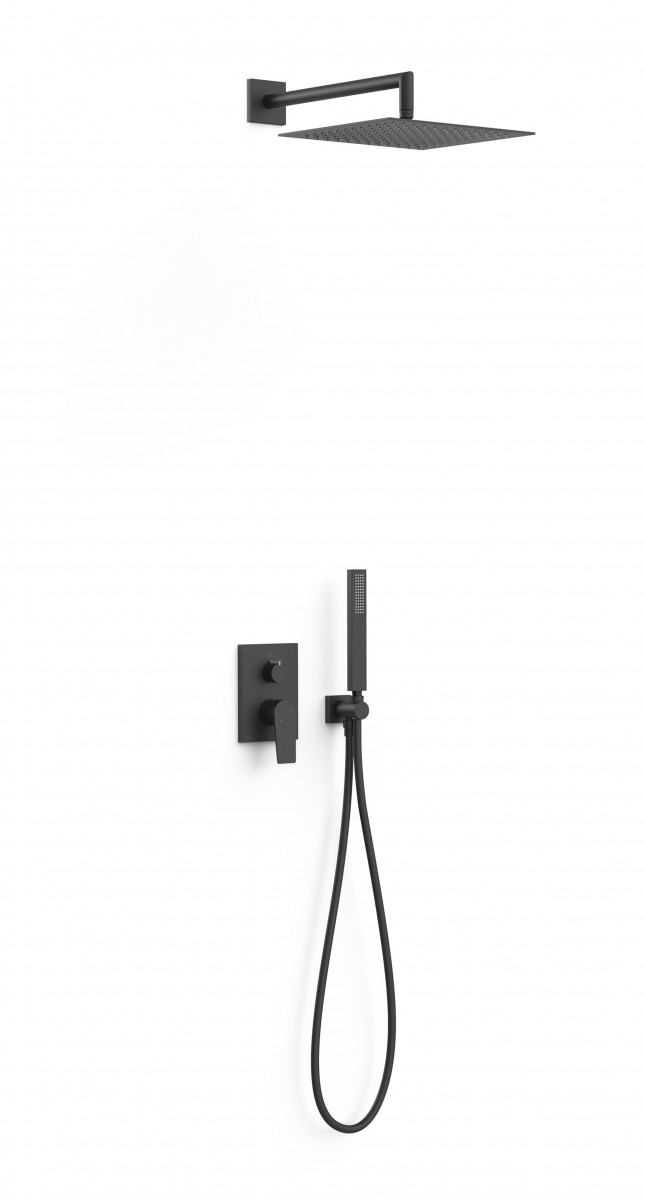 Tres Exclusive Project-Tres zestaw prysznicowy podtynkowy z deszczownicą 30x30 kompletny czarny matowy 21128004NM
