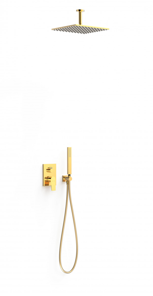 Tres Exclusive Project-Tres zestaw prysznicowy podtynkowy z deszczownicą 30x30 kompletny 24K złoto 21128003OR