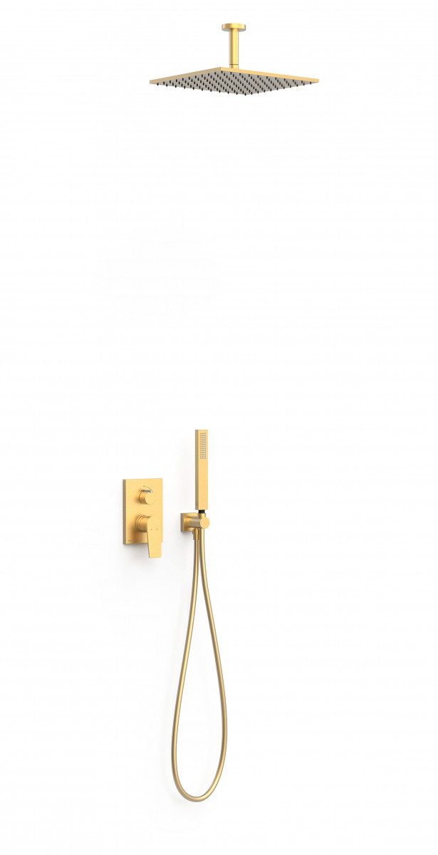 Tres Exclusive Project-Tres zestaw prysznicowy podtynkowy z deszczownicą 30x30 kompletny 24K złoto matowe 21128003OM
