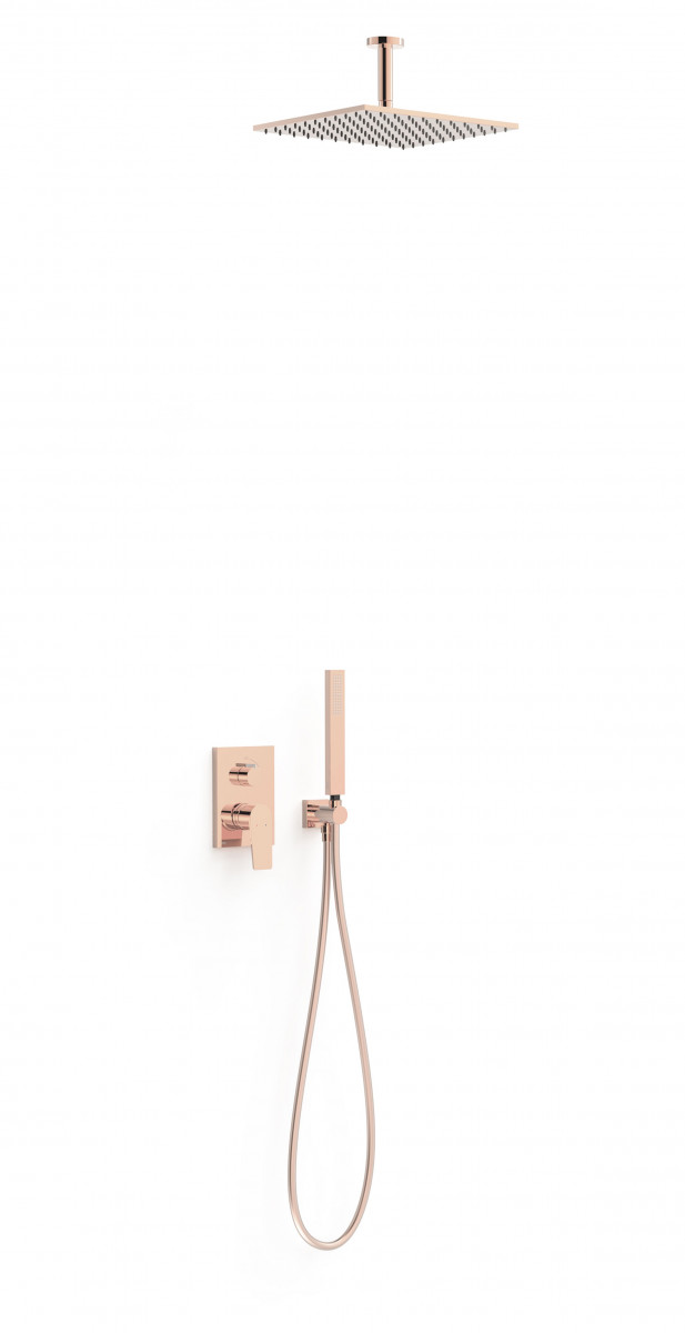Tres Exclusive Project-Tres zestaw prysznicowy podtynkowy z deszczownicą 30x30 kompletny 24K różowe złoto 21128003OP