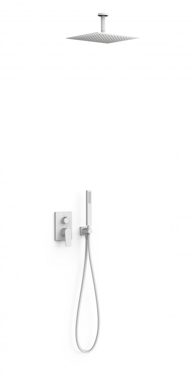 Tres Exclusive Project-Tres zestaw prysznicowy podtynkowy z deszczownicą 30x30 kompletny biały matowy 21128003BM