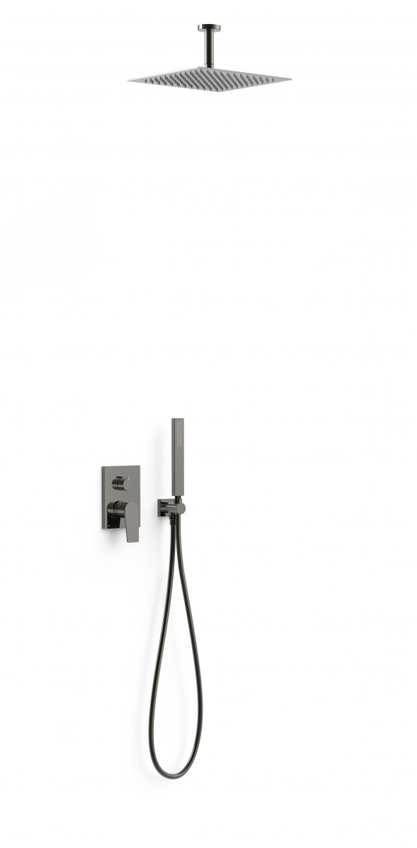 Tres Exclusive Project-Tres zestaw prysznicowy podtynkowy z deszczownicą 30x30 kompletny czarny metalizowany 21128003KM