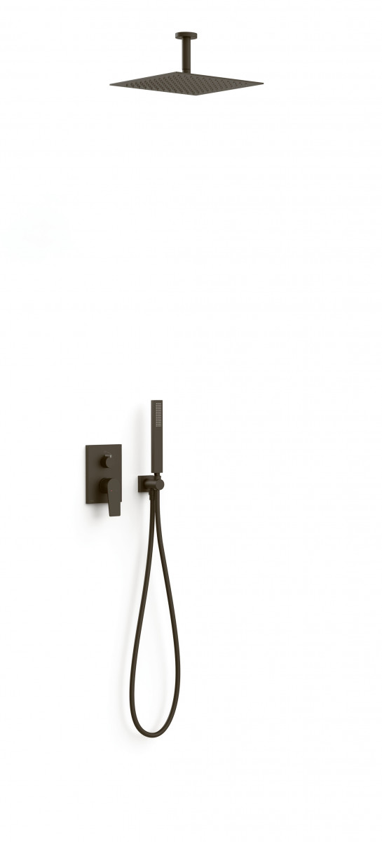 Tres Exclusive Project-Tres zestaw prysznicowy podtynkowy z deszczownicą 30x30 kompletny czarny brąz 21128003KMB